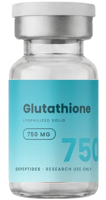 Glutathione 750 mg — vial liofilizado sellado, etiqueta Glutathione