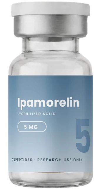 Ipamorelin 5 mg — péptido de investigación liofilizado, vial de OXpeptides
