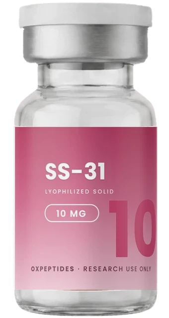 SS-31 10 mg — vial liofilizado sellado, etiqueta SS-31