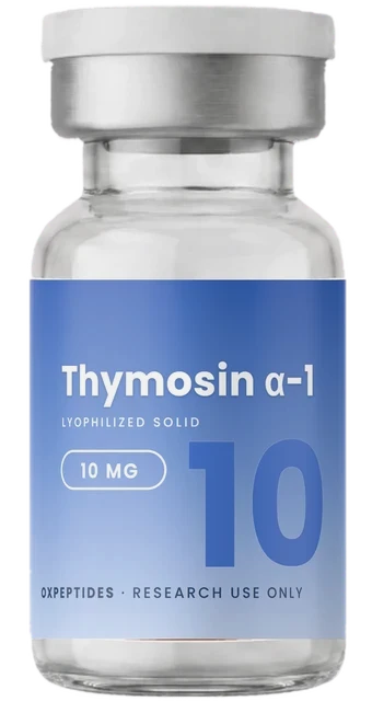 Thymosin α-1 10 mg — vial liofilizado sellado, etiqueta Thymosin α-1